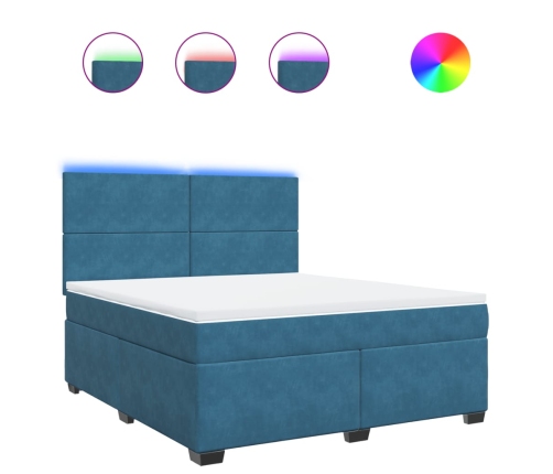Cama box spring con colchón terciopelo azul 180x200 cm