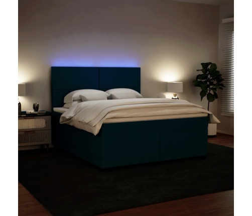 Cama box spring con colchón terciopelo azul 180x200 cm
