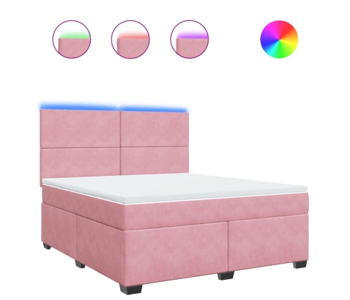 Cama box spring con colchón terciopelo rosa 180x200 cm