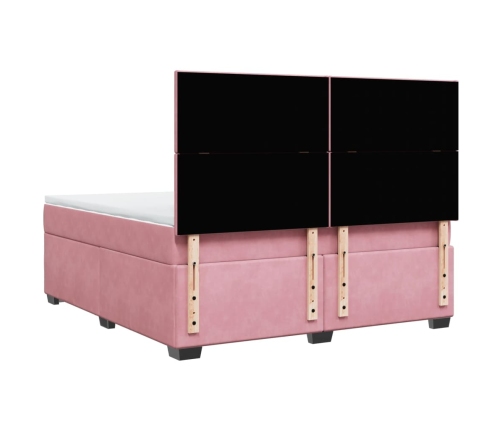 Cama box spring con colchón terciopelo rosa 180x200 cm