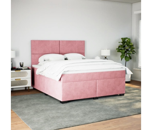 Cama box spring con colchón terciopelo rosa 180x200 cm