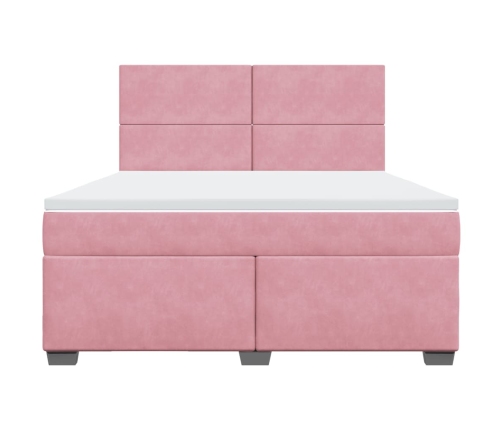 Cama box spring con colchón terciopelo rosa 180x200 cm