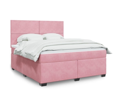 Cama box spring con colchón terciopelo rosa 180x200 cm