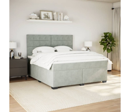 Cama box spring con colchón terciopelo gris claro 180x200 cm