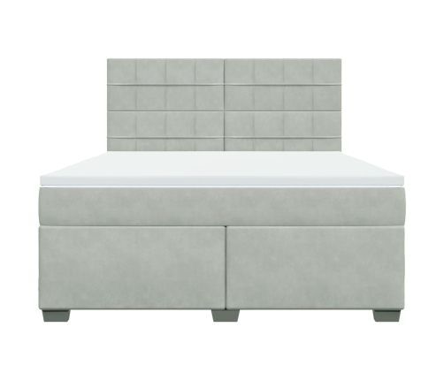 Cama box spring con colchón terciopelo gris claro 180x200 cm