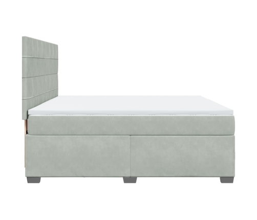 Cama box spring con colchón terciopelo gris claro 180x200 cm