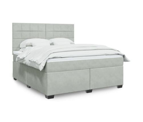 Cama box spring con colchón terciopelo gris claro 180x200 cm