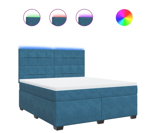 Cama box spring con colchón terciopelo azul 180x200 cm