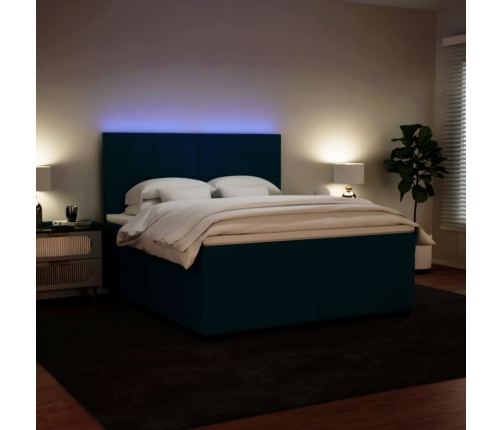 Cama box spring con colchón terciopelo azul 180x200 cm