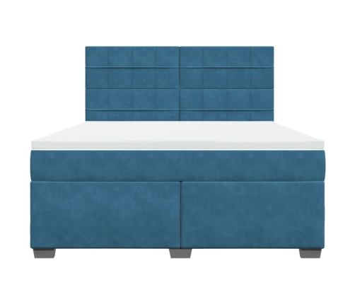 Cama box spring con colchón terciopelo azul 180x200 cm