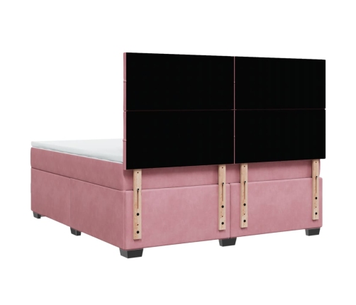 Cama box spring con colchón terciopelo rosa 180x200 cm