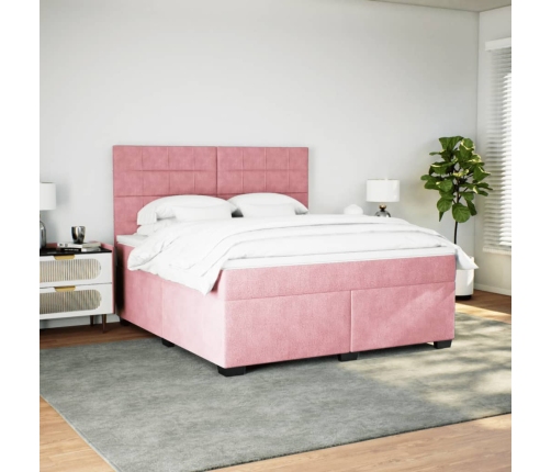 Cama box spring con colchón terciopelo rosa 180x200 cm