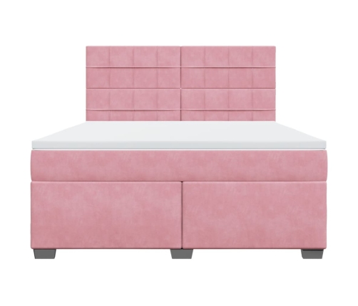 Cama box spring con colchón terciopelo rosa 180x200 cm