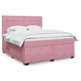 Cama box spring con colchón terciopelo rosa 180x200 cm