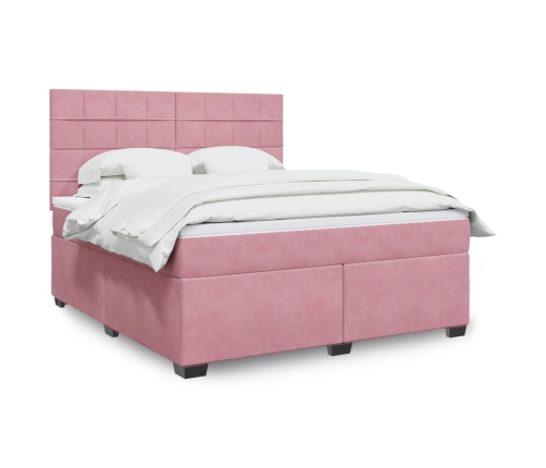 Cama box spring con colchón terciopelo rosa 180x200 cm