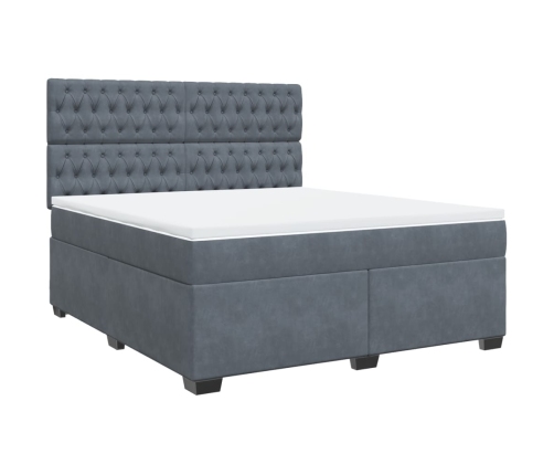 Cama box spring con colchón terciopelo gris oscuro 180x200 cm