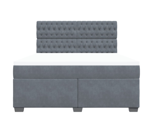 Cama box spring con colchón terciopelo gris oscuro 180x200 cm