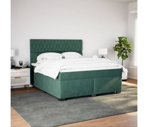 Cama box spring con colchón terciopelo verde oscuro 180x200 cm