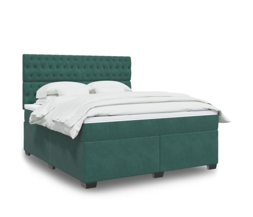 Cama box spring con colchón terciopelo verde oscuro 180x200 cm