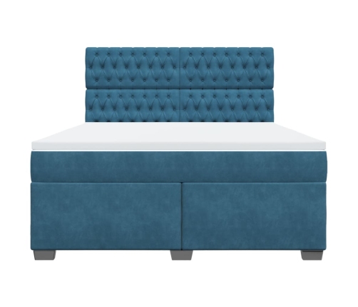 Cama box spring con colchón terciopelo azul 180x200 cm