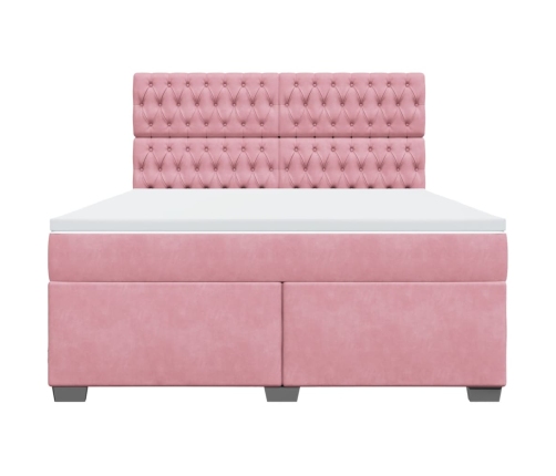 Cama box spring con colchón terciopelo rosa 180x200 cm