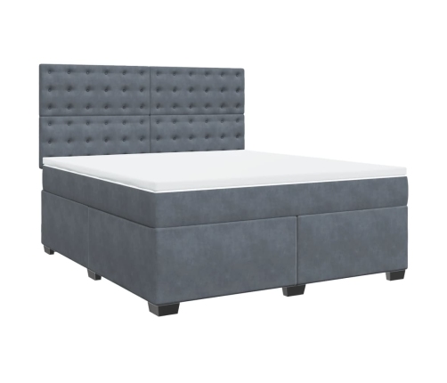 Cama box spring con colchón terciopelo gris oscuro 180x200 cm