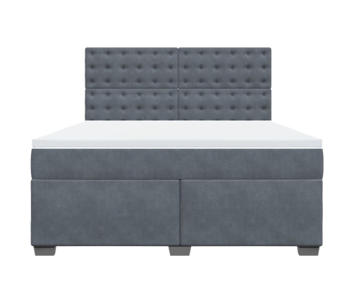 Cama box spring con colchón terciopelo gris oscuro 180x200 cm