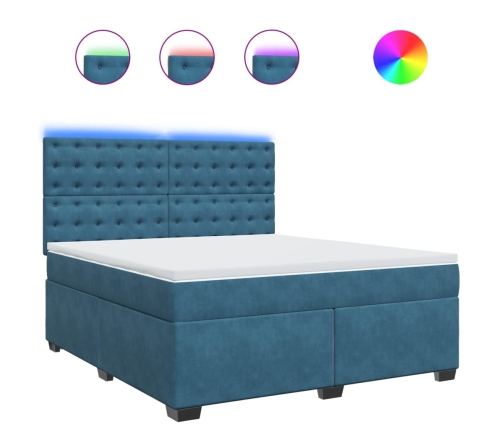 Cama box spring con colchón terciopelo azul 180x200 cm