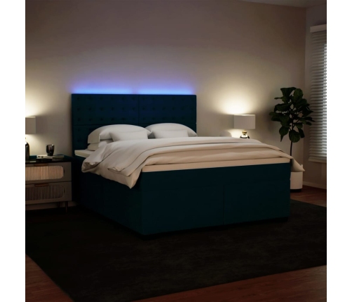 Cama box spring con colchón terciopelo azul 180x200 cm