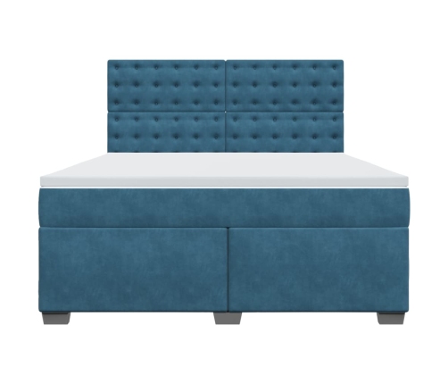 Cama box spring con colchón terciopelo azul 180x200 cm