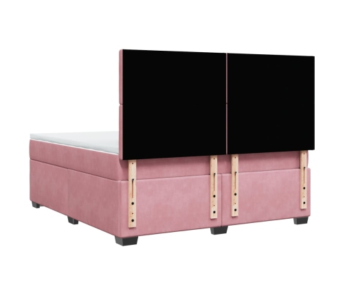 Cama box spring con colchón terciopelo rosa 180x200 cm