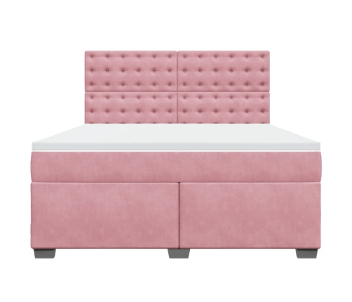 Cama box spring con colchón terciopelo rosa 180x200 cm