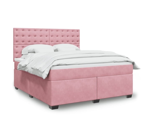 Cama box spring con colchón terciopelo rosa 180x200 cm