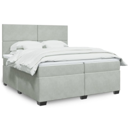 Cama box spring con colchón terciopelo gris claro 200x200 cm