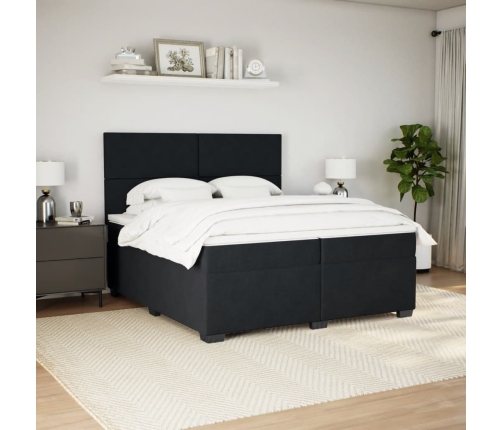 Cama box spring con colchón terciopelo negro 200x200 cm