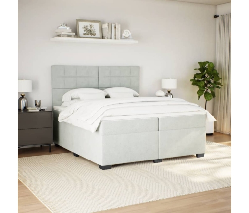 Cama box spring con colchón terciopelo gris claro 200x200 cm