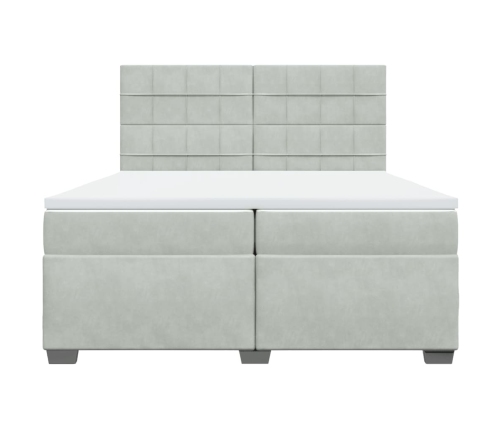 Cama box spring con colchón terciopelo gris claro 200x200 cm