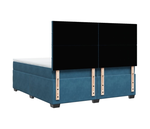 Cama box spring con colchón terciopelo azul 200x200 cm