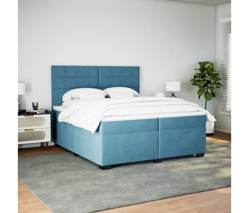 Cama box spring con colchón terciopelo azul 200x200 cm