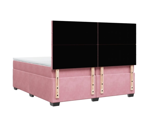 Cama box spring con colchón terciopelo rosa 200x200 cm