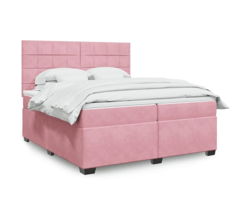 Cama box spring con colchón terciopelo rosa 200x200 cm