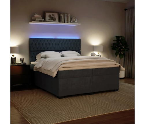 Cama box spring con colchón terciopelo gris oscuro 200x200 cm