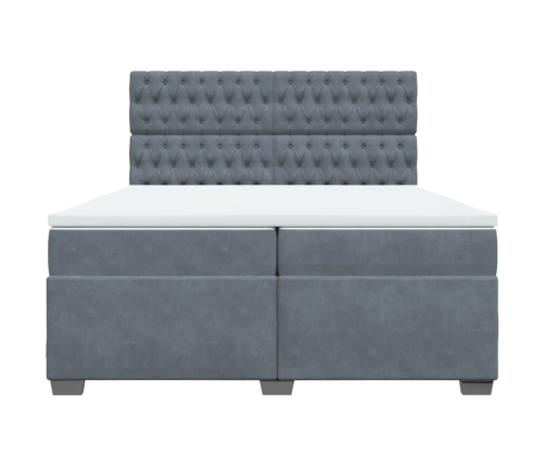 Cama box spring con colchón terciopelo gris oscuro 200x200 cm