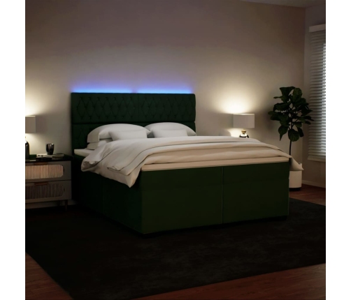 Cama box spring con colchón terciopelo verde oscuro 200x200 cm