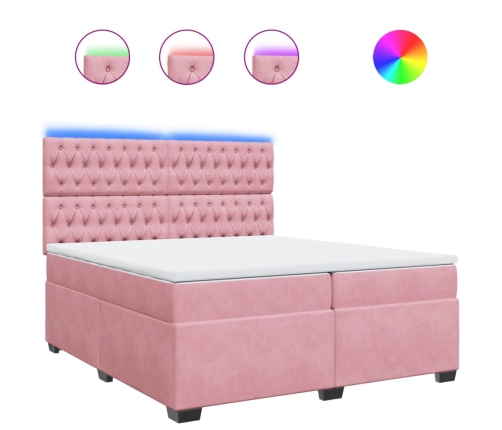 Cama box spring con colchón terciopelo rosa 200x200 cm