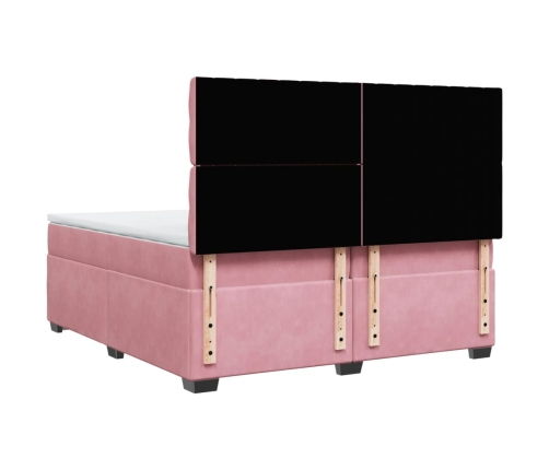 Cama box spring con colchón terciopelo rosa 200x200 cm