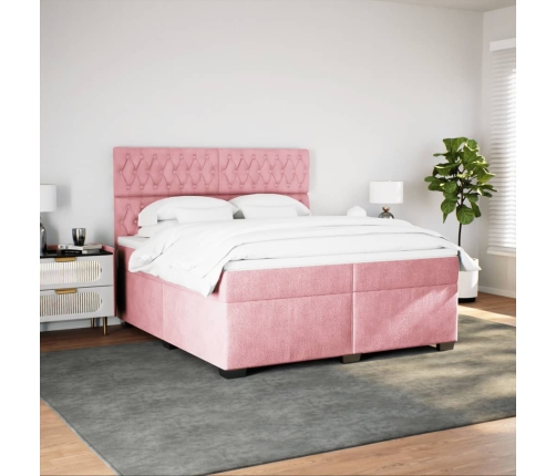 Cama box spring con colchón terciopelo rosa 200x200 cm