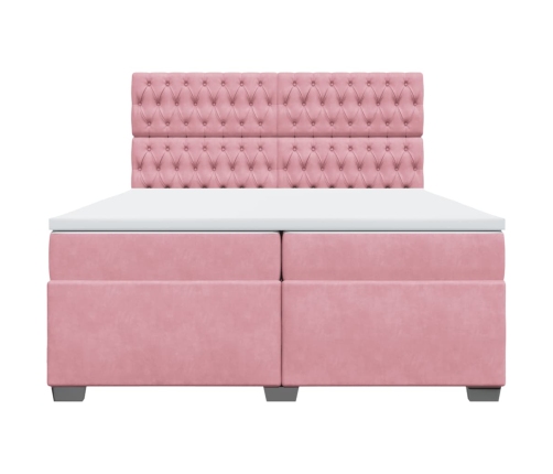 Cama box spring con colchón terciopelo rosa 200x200 cm