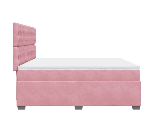 Cama box spring con colchón terciopelo rosa 200x200 cm