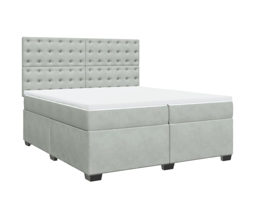 Cama box spring con colchón terciopelo gris claro 200x200 cm